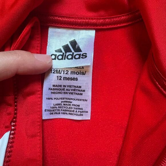 Adidas red logo long sleeve full zip baby sweater jacket SIZE 12M - Picture 3 of 4